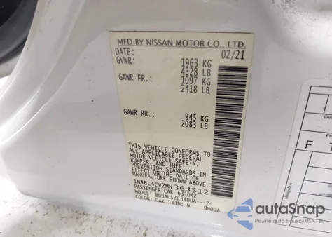 2021 Nissan Altima Sr Fwd z USA, uszkodzony, nr VIN 1N4BL4CV2MN363512